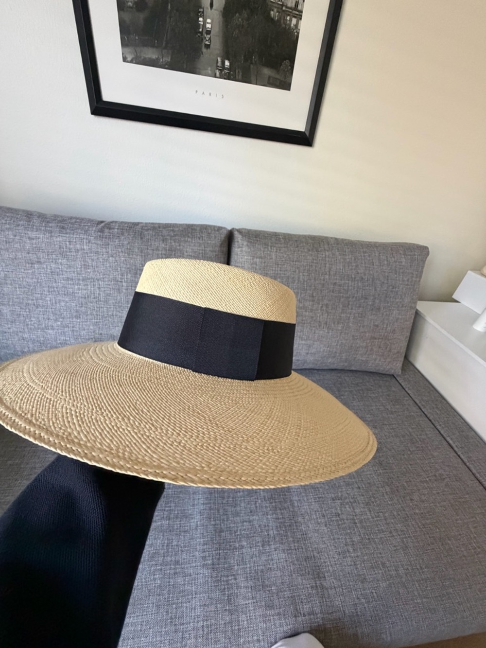 Women’s Wide-Brim Straw Sun Hat with Black Band - Picture 2 of 7